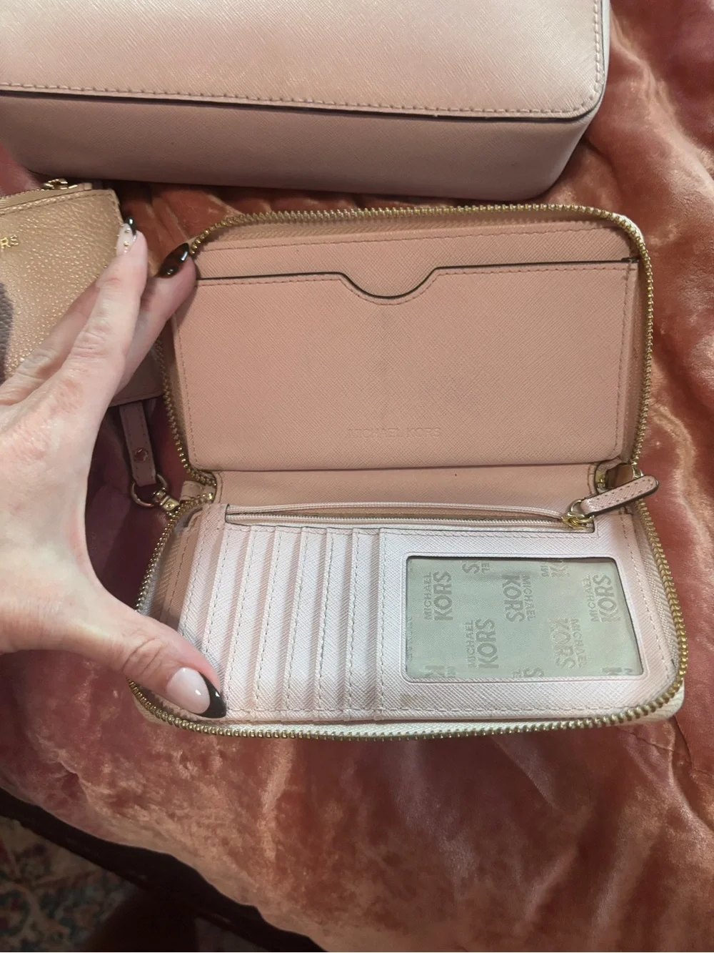 Michael Kors Light Pink Saffiano Crossbody Set with Wallet and Card Case